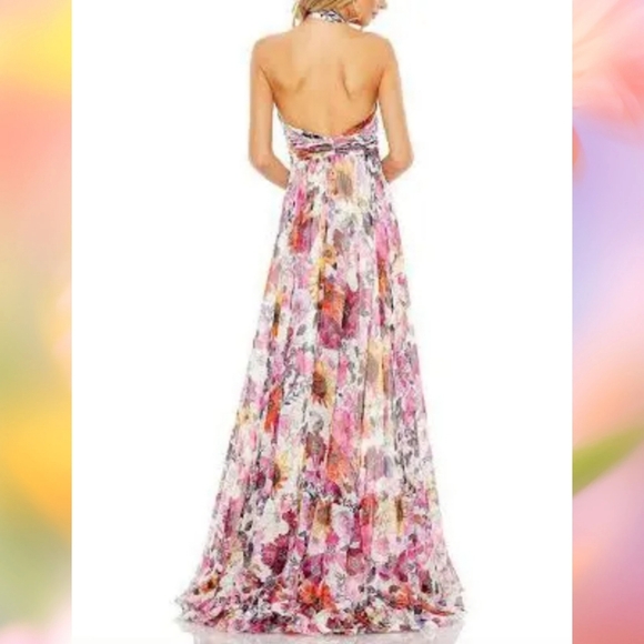 Mac Duggal ASYMMETRICAL RUFFLED HALTER FLORAL GOWN size 14 - Picture 11 of 14